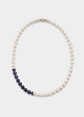 Sectional Pearl Necklace with Blue Sapphires