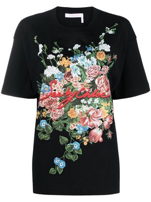 See by Chloé floral-print cotton T-shirt - Black