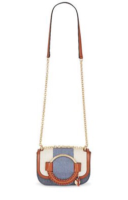 See By Chloe Small Hana Patchwork Crossbody in Blue.