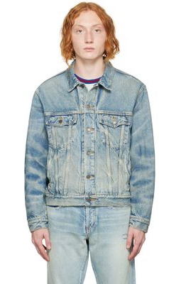 SEEKINGS Blue Vintage Wash Denim Jacket