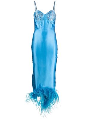 Seen Users feather-trim midi dress - Blue