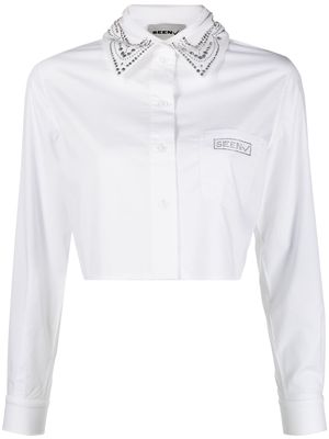 Seen Users gem-embellished cropped shirt - White