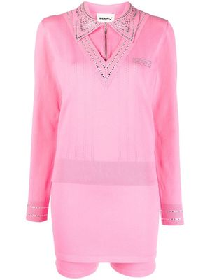 Seen Users rhinestone embellished fine-knit dress - Pink