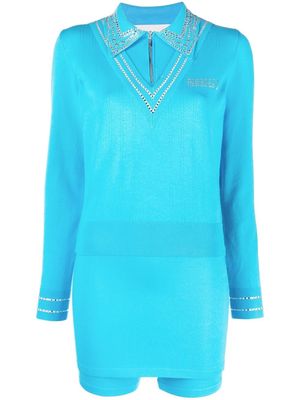 Seen Users rhinestone embellished long-sleeve knit dress - Blue
