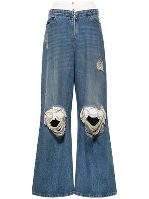 Seen Users Victorian lace-trim wide-leg jeans - Blue