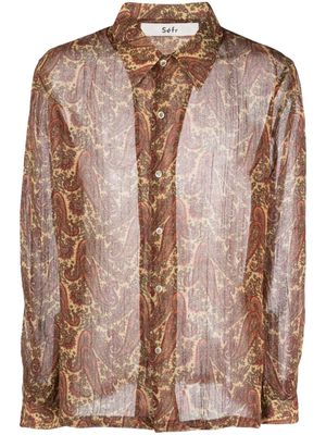Séfr Jagou paisley-print virgin wool shirt - Brown
