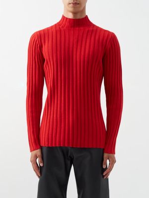 Séfr - Jay High-neck Ribbed Merino-blend Sweater - Mens - Red
