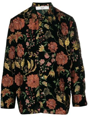 Séfr Marcel floral-embroidered velour shirt - Green