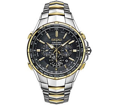 Seiko Men's Coutura Solar Two-Tone Stainless Bl ack Dial Watch