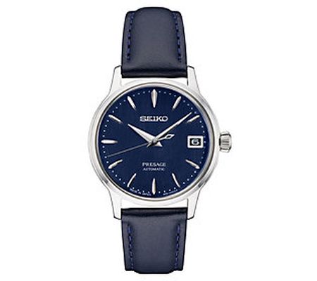 Seiko Men's Presage Automatic Navy Leather Stra p Watch