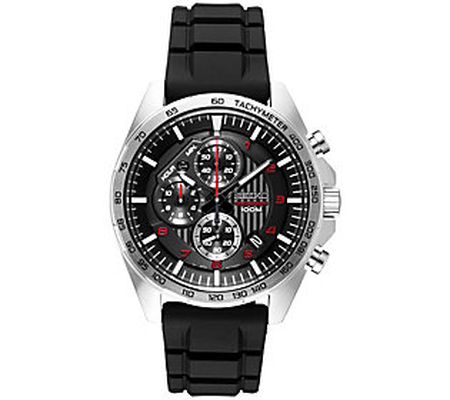 Seiko Men's Stainless Chronograph Black Silicon e Strap Watch