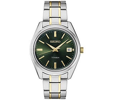 Seiko Men's Two-Tone Stainless Steel Green Sunr ay Dial Watch