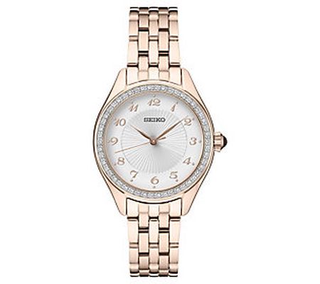 Seiko Women's Rosetone Stainless Steel Cryst al Bezel Watch