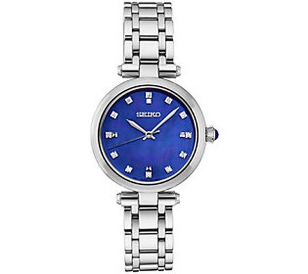 Seiko Women's Stainless Steel & Diamond Blue MO P Dial Watch