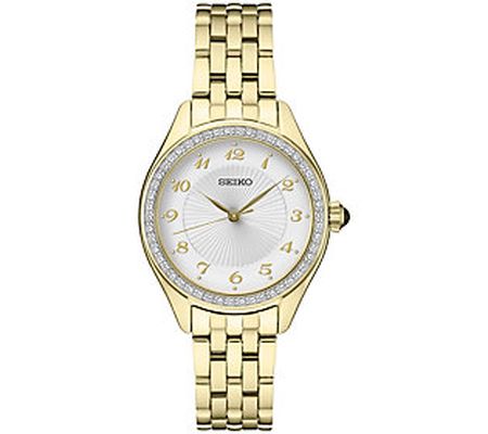 Seiko Women's Stainless Steel Crystal Bezel Wat ch