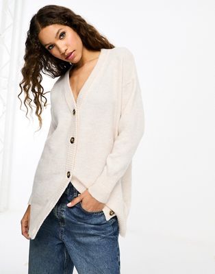 Selected Femme chuck on button up cardigan in cream-White