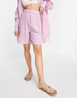 Selected Femme cotton shorts in pink stripe - part of a set - LPINK