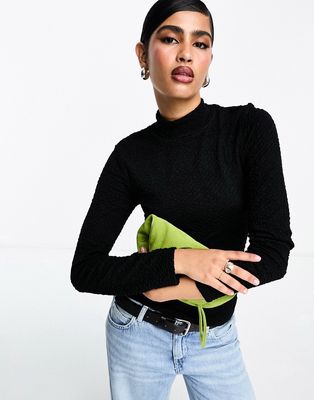 Selected Femme high neck textured top in black