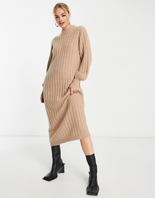 Selected Femme knit maxi dress in camel-Neutral