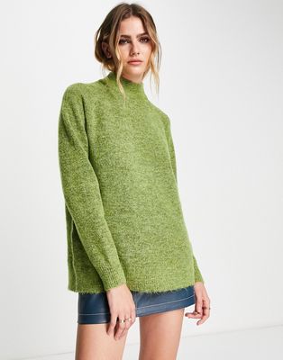 Selected Femme knitted sweater with high neck in green