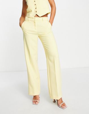 Selected Femme tailored suit wide leg pants in pastel yellow