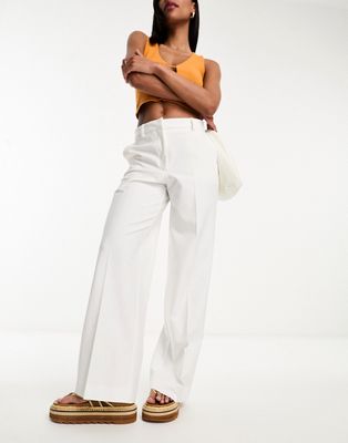 Selected Femme tailored wide leg stretch pants in white-Orange