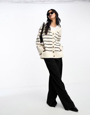 Selected Femme throw on button up striped cardigan in mono-White