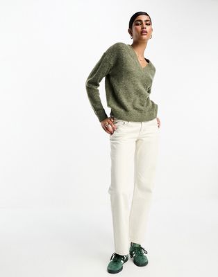 Selected Femme v neck knit sweater in green