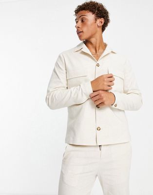 Selected Homme boxy linen mix jacket in white - part of a set-Neutral