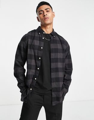 Selected Homme buffalo check flannel shirt in dark gray