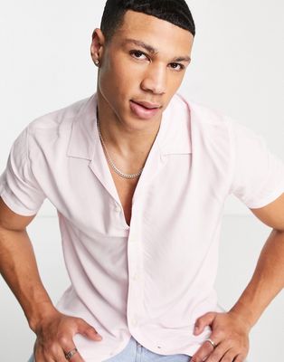 Selected Homme camp collar shirt in pastel pink