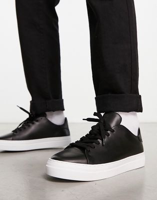 Selected Homme chunky leather sneakers in black