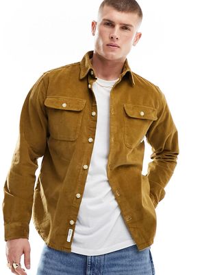 Selected Homme cord overshirt in brown