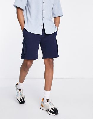 Selected Homme cotton blend jersey cargo shorts in navy - NAVY