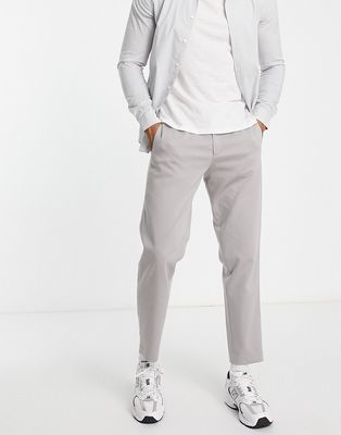 Selected Homme cotton blend slim fit smart pants in gray - LGRAY