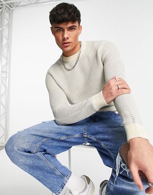 Selected Homme cotton blend textured sweater in ecru - STONE-Neutral