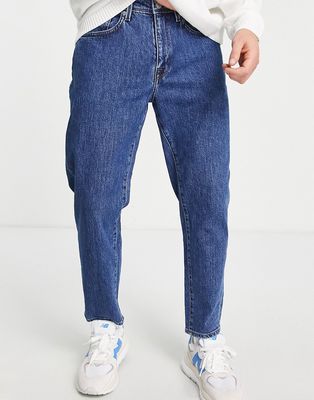 Selected Homme cotton Chris relaxed crop jeans in vintage blue - LBLUE-Blues