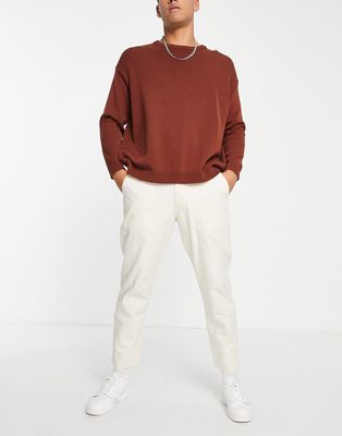 Selected Homme cotton loose tapered utility pants in white
