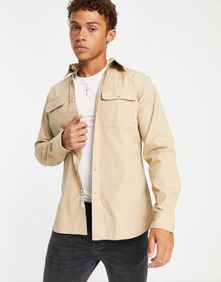 Selected Homme cotton overshirt in beige-Neutral