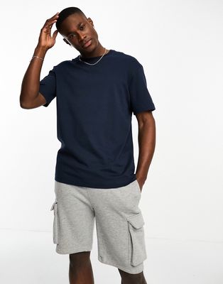 Selected Homme cotton oversized heavyweight T-shirt in navy