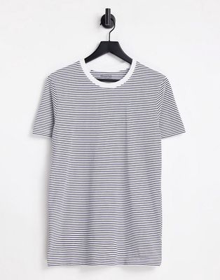 Selected Homme cotton slim fit t-shirt in navy stripe - NAVY