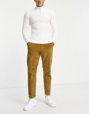 Selected Homme cotton slim tapered cord trousers in brown - BROWN