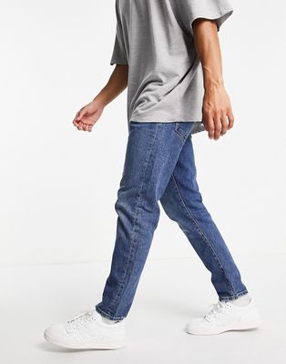 Selected Homme cotton slim tapered jeans in mid blue - MBLUE-Blues