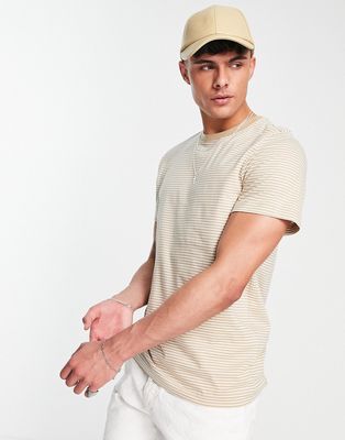 Selected Homme cotton stripe t-shirt in beige - BEIGE-Neutral