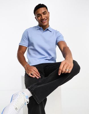 Selected Homme cotton textured polo in light blue