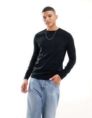 Selected Homme crew neck knit sweater in black
