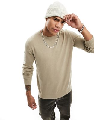 Selected Homme crew neck sweater in cream-Neutral