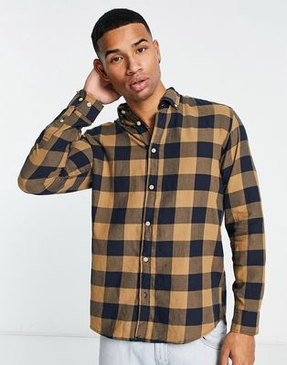 Selected Homme flannel check shirt in navy and beige-Multi