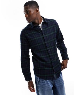 Selected Homme flannel plaid shirt in navy and green-Multi