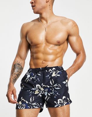 Selected Homme floral print swim shorts in navy